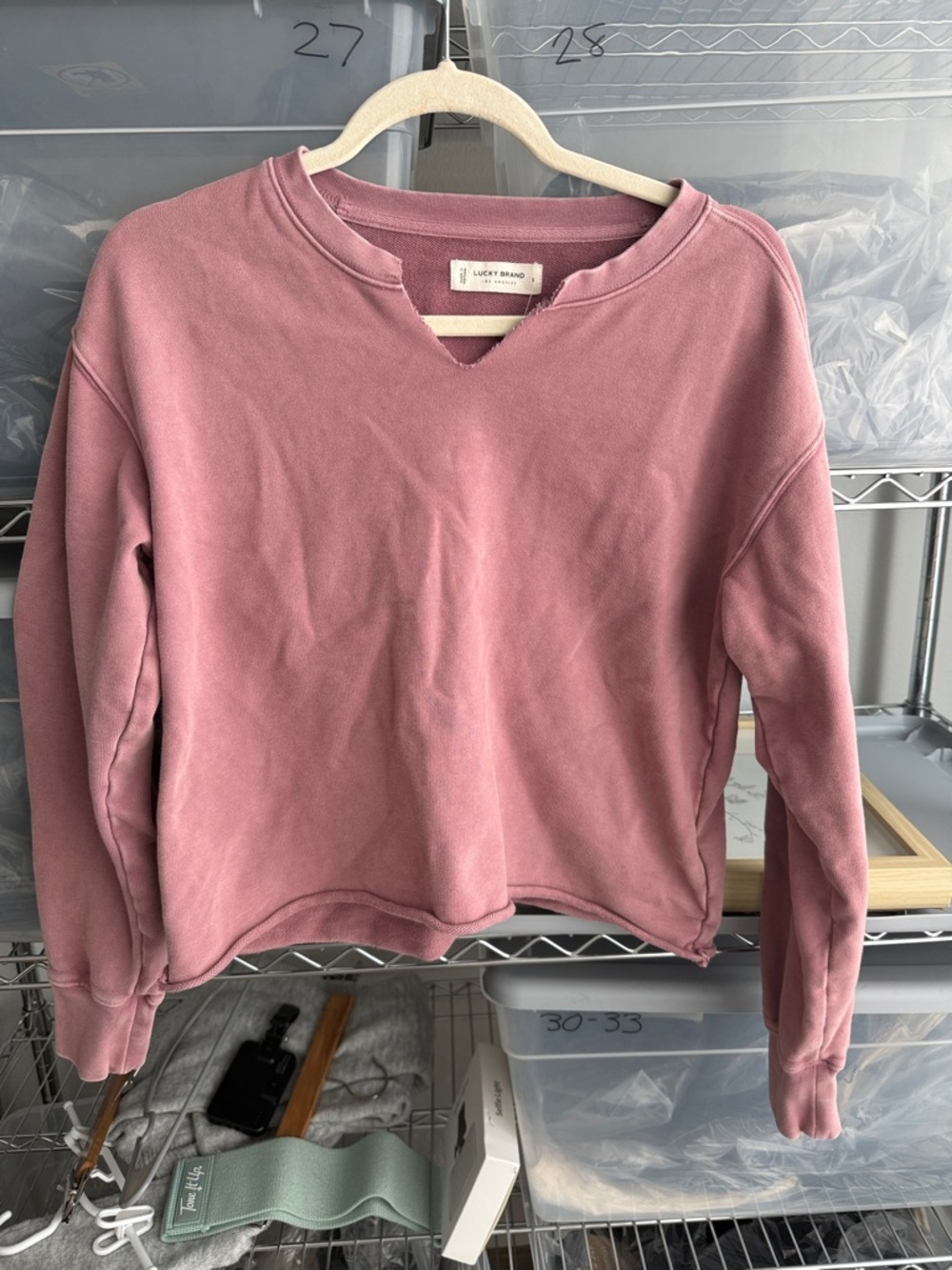 Lucky Brand Rose Mauve Notch-Neck Pullover
